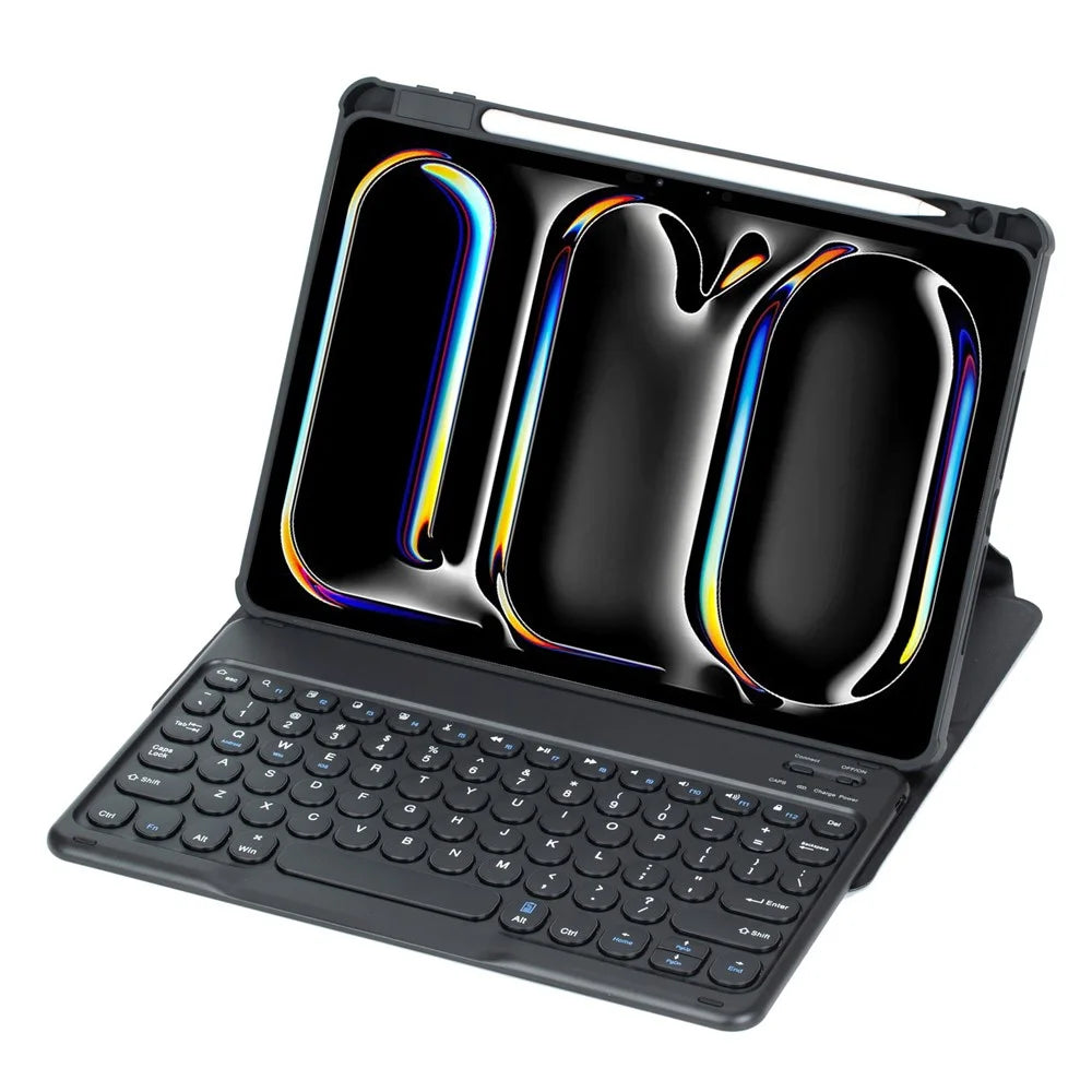 YL13 For iPad Pro 11 (2024) PU+Acrylic Rotary Stand Tablet Cover with Round Key Keyboard - Black - 5