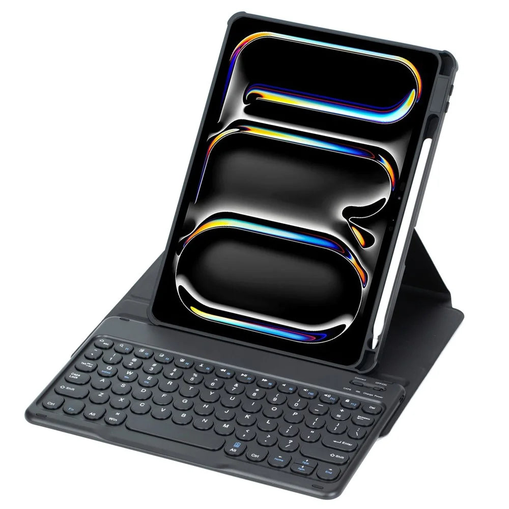 YL13 For iPad Pro 11 (2024) PU+Acrylic Rotary Stand Tablet Cover with Round Key Keyboard - Black - 6