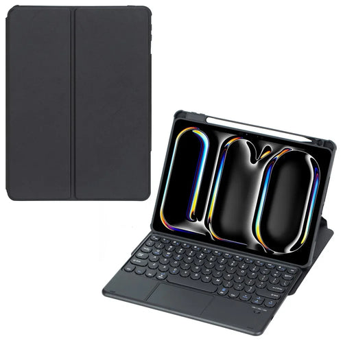 YL13-A For iPad Pro 11 (2024) PU+Acrylic Rotary Stand Tablet Cover with Round Key Touchpad Keyboard - Black - 1