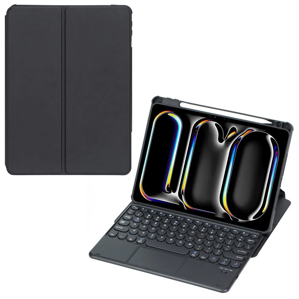 YL13-A For iPad Pro 11 (2024) PU+Acrylic Rotary Stand Tablet Cover with Round Key Touchpad Keyboard - Black - 1