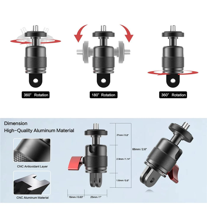 AL36 For GoPro Hero 13 / Hero 12 / Insta360 X4 360 Degree Rotating Aluminum Alloy Camera Mount Adapter - 7