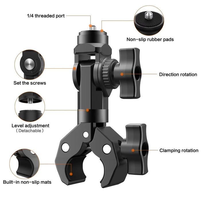 GP384 Motorcycle Handlebar Mount Action Camera Clamp Adapter Crab Plier Clip - 5