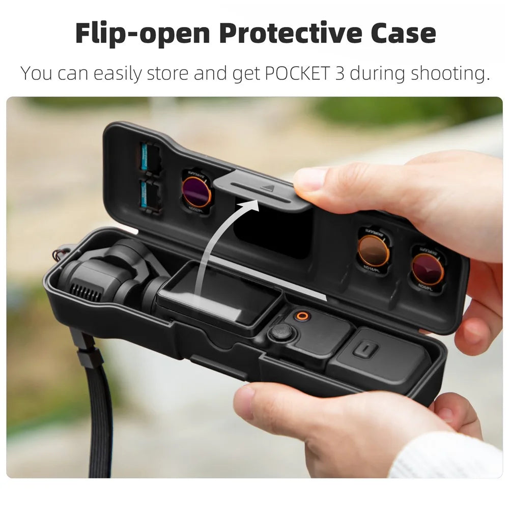 SUNNYLIFE OP3-K981 For DJI Osmo Pocket 3 Protective Case Filters Storage Box with Hand Strap - Black - 2