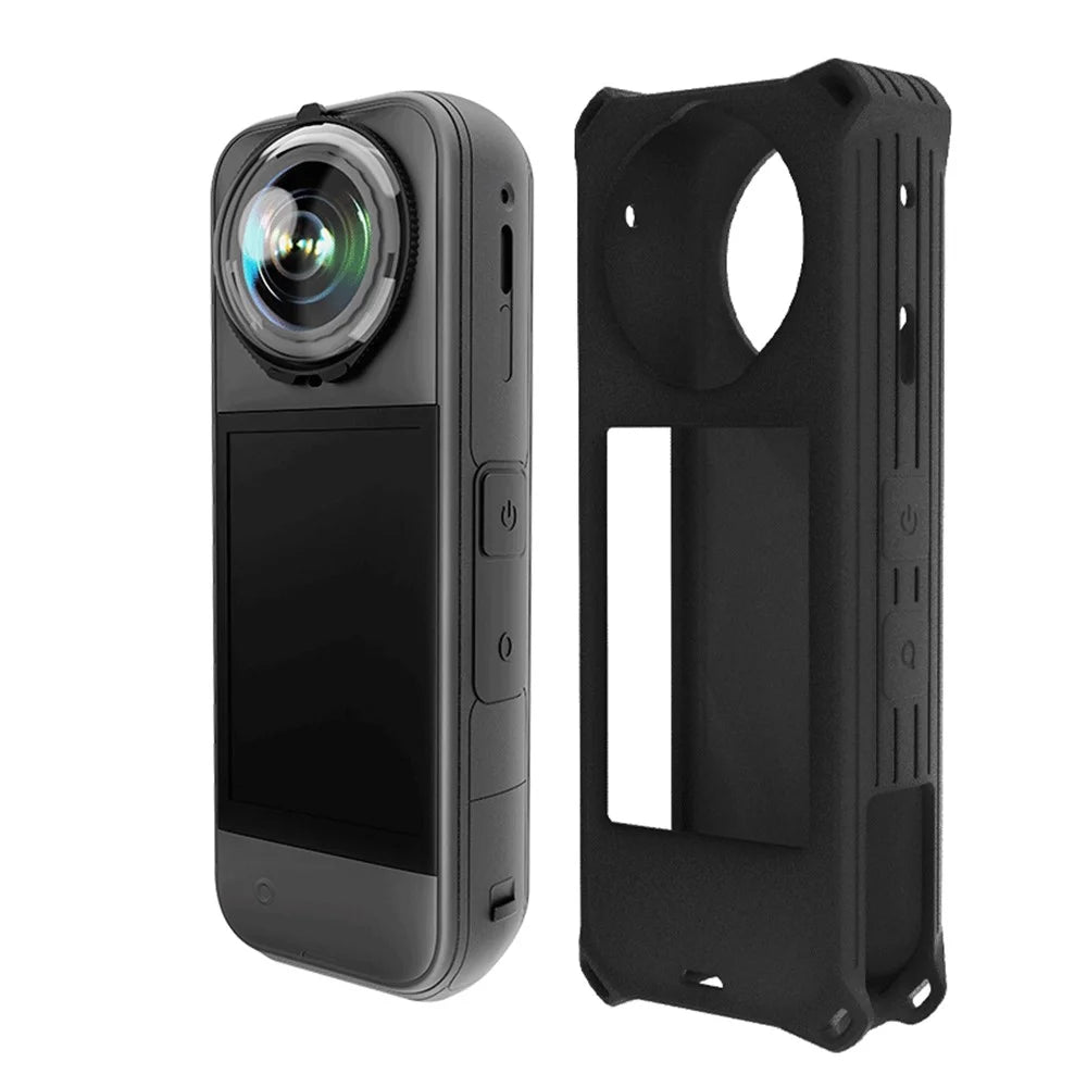 For Insta360 X5 Panoramic Camera Silicone Protective Case Shockproof Anti Scratch Dust Cover - Black - 2