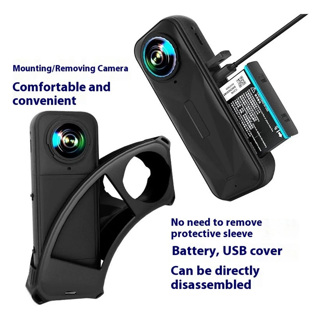For Insta360 X5 Panoramic Camera Silicone Protective Case Shockproof Anti Scratch Dust Cover - Black - 3
