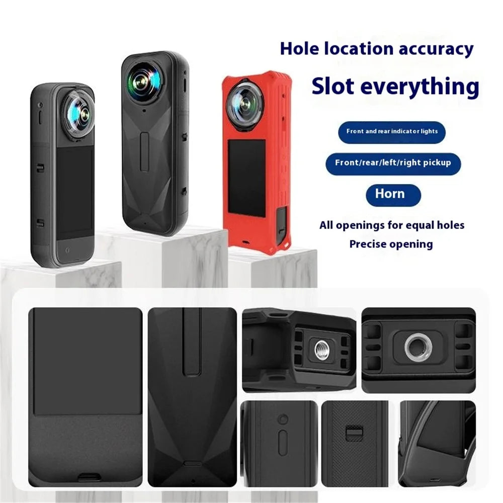 For Insta360 X5 Panoramic Camera Silicone Protective Case Shockproof Anti Scratch Dust Cover - Black - 7