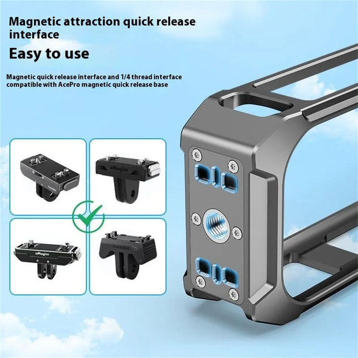 For Insta360 X5 Panoramic Action Camera Cage Quick Release Metal Protective Frame with Magnetic Base - 4