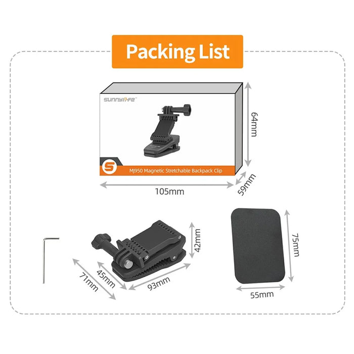 SUNNYLIFE MJ950 Action Camera 360 Degree Magnetic Backpack Clip Foldable Mount Bracket - 7