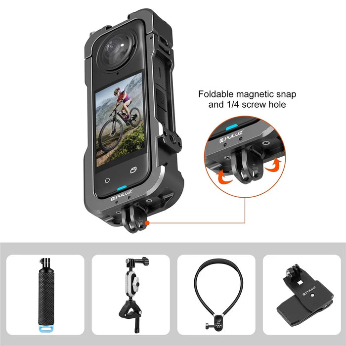 PULUZ PU981B For Insta360 X4 Aluminum Alloy Protective Cage Expansion Frame with Lens Cap - 5
