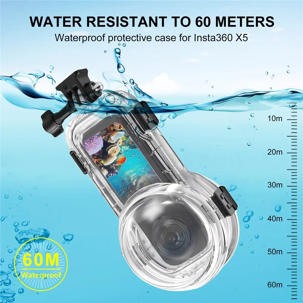 PULUZ PKT48B For Insta360 X5 Invisible Diving Case 60m Underwater Waterproof Housing with Silicone Lens Cover - 4