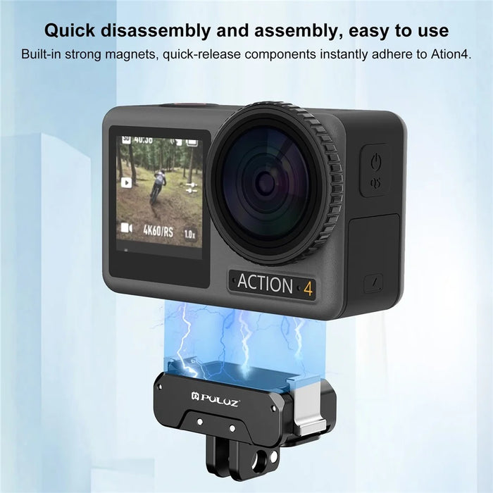PULUZ PU995B For DJI Osmo Action 4  /  3 Magnetic Quick Release Metal Base Mount Compatible with Selfie Stick / Tripod - 6
