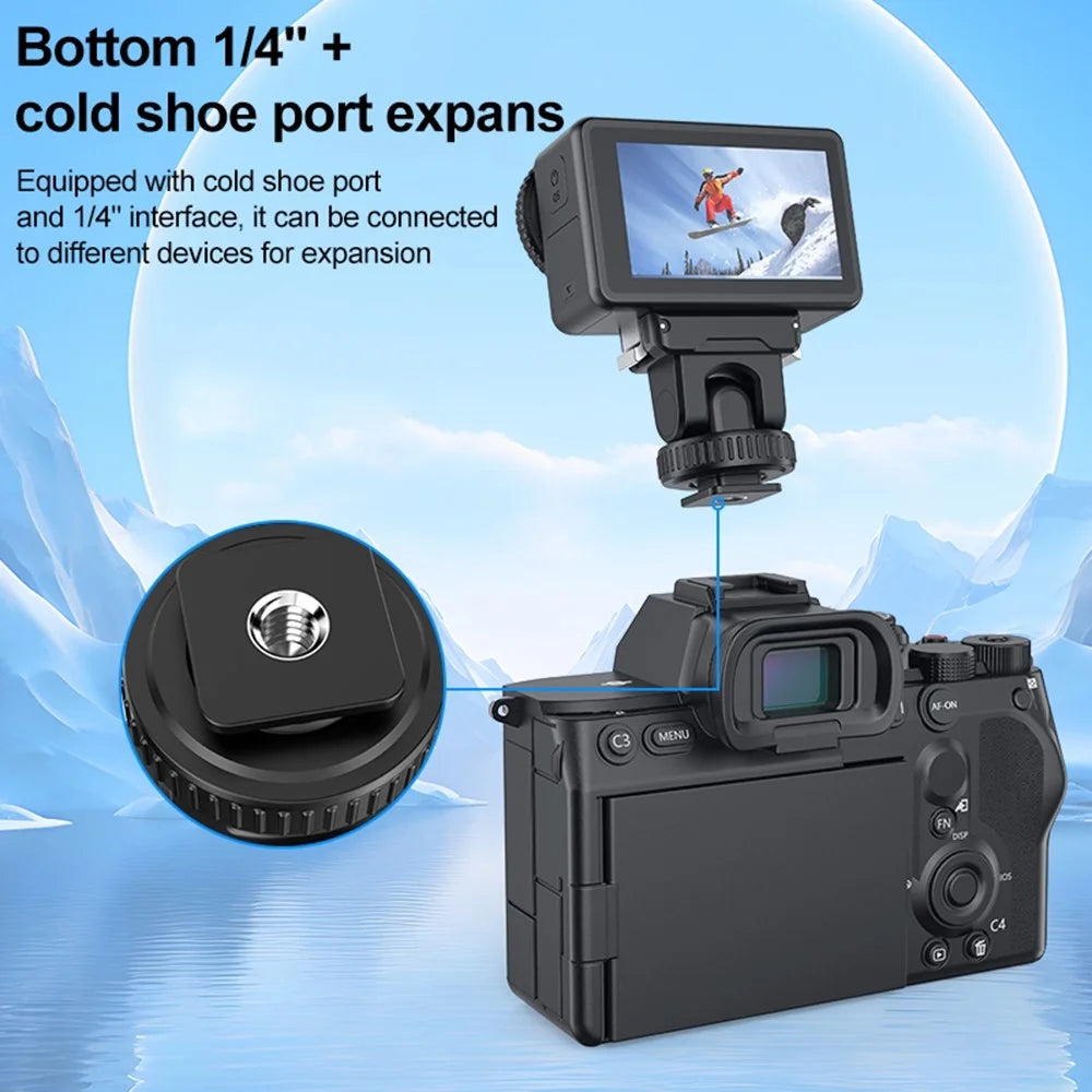 PULUZ PU727B For DJI Osmo Action 5 Pro  /  4  /  3 Cold Shoe Mount Quick Release Base 75 Degree Tilt Adjustment - 5
