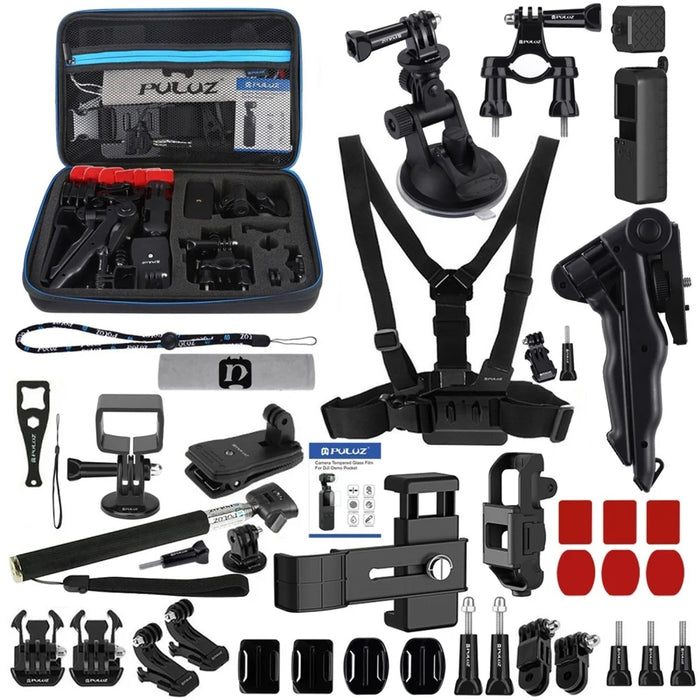 PULUZ PKT47 43 in 1 For DJI Osmo Pocket Phone Clip Selfie Stick Extension Bracket Chest Strap Camera Accessory Kit with Large Case - 1
