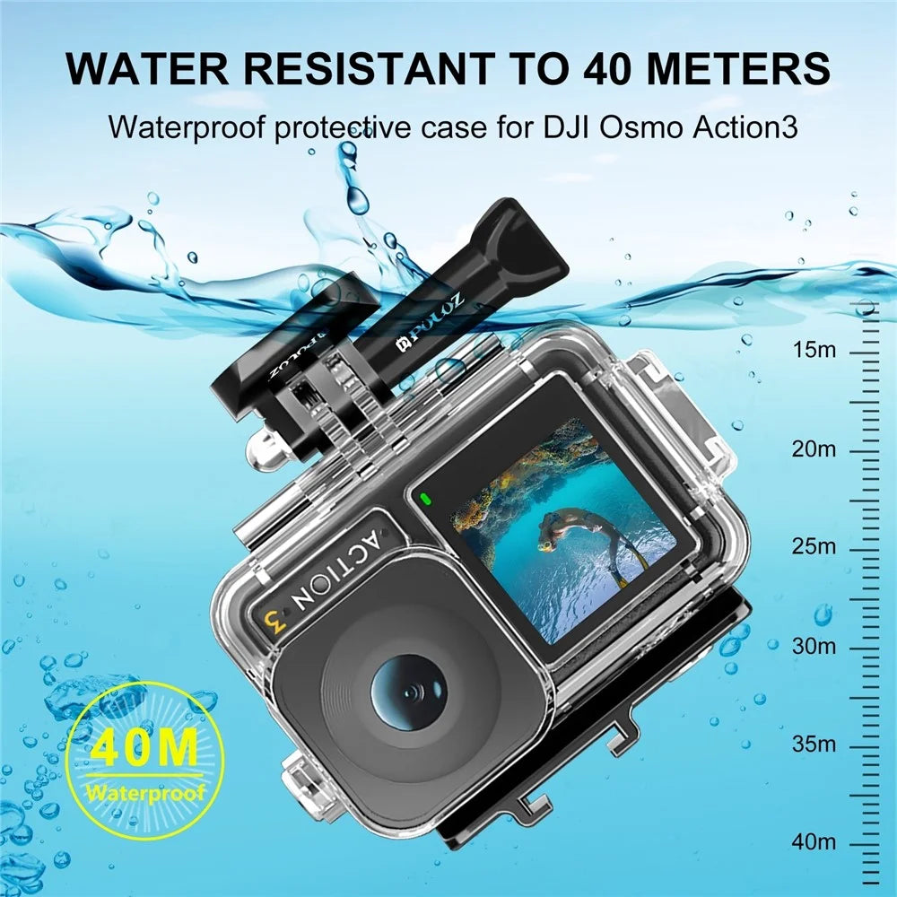 PULUZ PU808 For DJI Osmo Action 3 Case 40M Waterproof Cover with Cold Shoe Mount  /  Bracket - 5