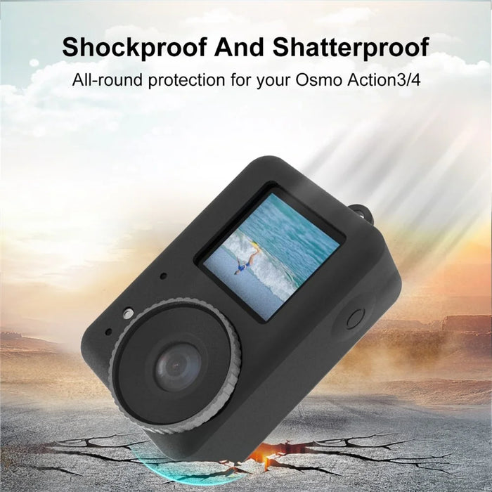 PULUZ PU874 For DJI Osmo Action 4 / 3 Silicone Protective Case with Lens Cover Dust-Proof Scratch-Resistant - Black - 7
