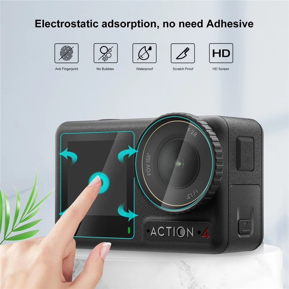 PULUZ PU953T For DJI Osmo Action 4 Screen Protector Set with Lens / Front / Rear Screen Tempered Glass Film - 4