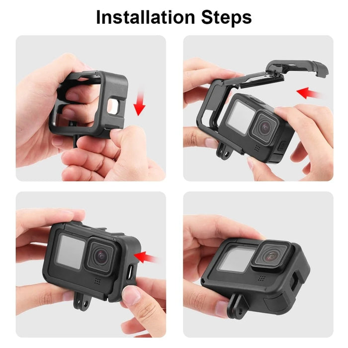PULUZ PU582B PA Frame for GoPro Hero 11 Black / 10 Black / 9 Black Camera Cage with Cold Shoe Interface and Charging Opening - 5