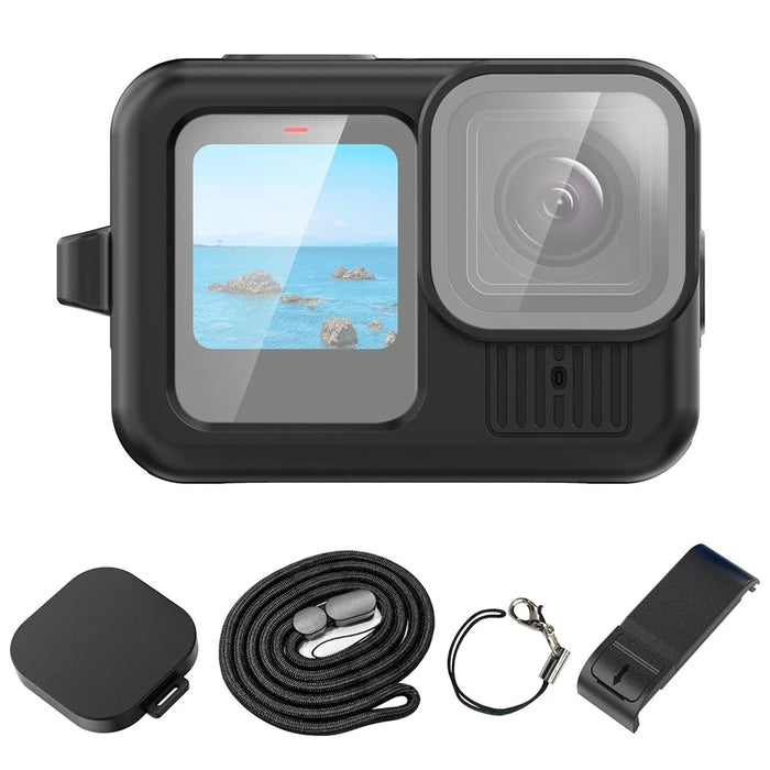 PULUZ PU949B For GoPro HERO13 Black Silicone Protective Case Charging Side Cover Set with Hand Strap and Lens Cap - 1