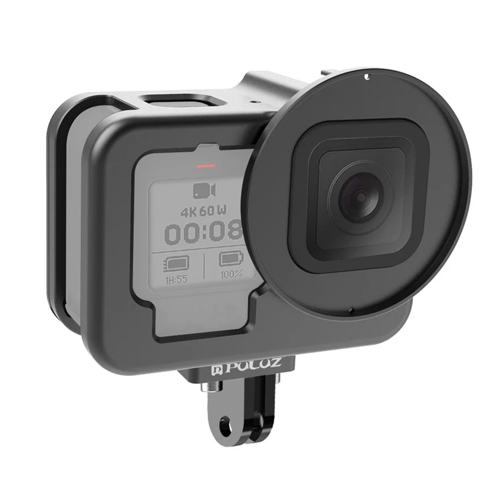 PULUZ PU509B For GoPro HERO11 Black  /  HERO10 Black  /  HERO9 Black Metal Protective Cage with Insurance Frame and 52mm UV Lens - 1