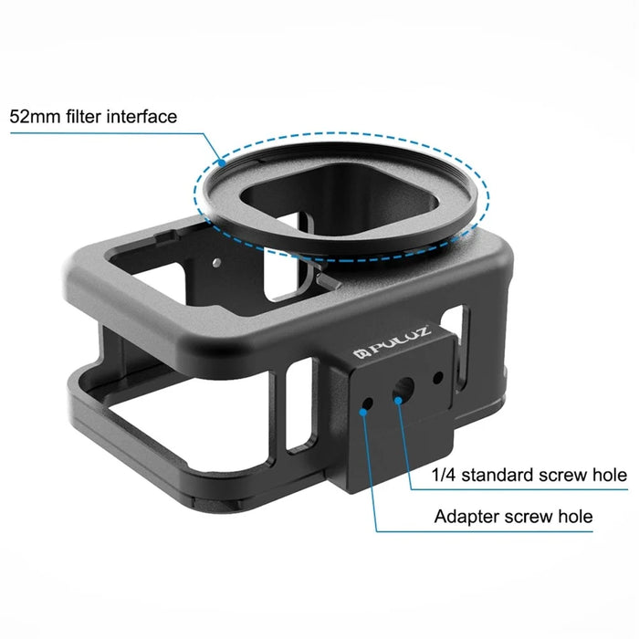 PULUZ PU509B For GoPro HERO11 Black  /  HERO10 Black  /  HERO9 Black Metal Protective Cage with Insurance Frame and 52mm UV Lens - 3
