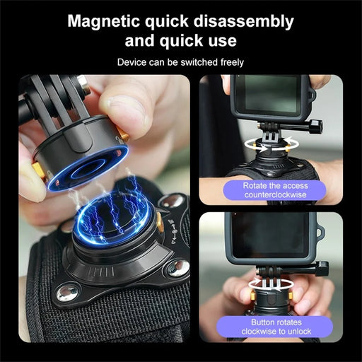 PULUZ PU1054B Magnetic Quick Release Wrist Strap Mount for GoPro / Insta360 / DJI Action Camera Hands Free POV Shooting - 2