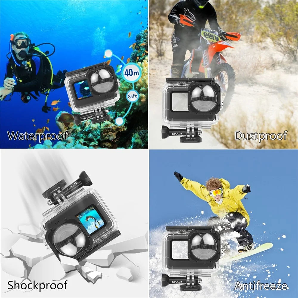 PULUZ PU559 For GoPro HERO11 Black / 10 Black / 9 Black Waterproof Case Max Lens Mod 40m Underwater Housing with Mount Base - 6