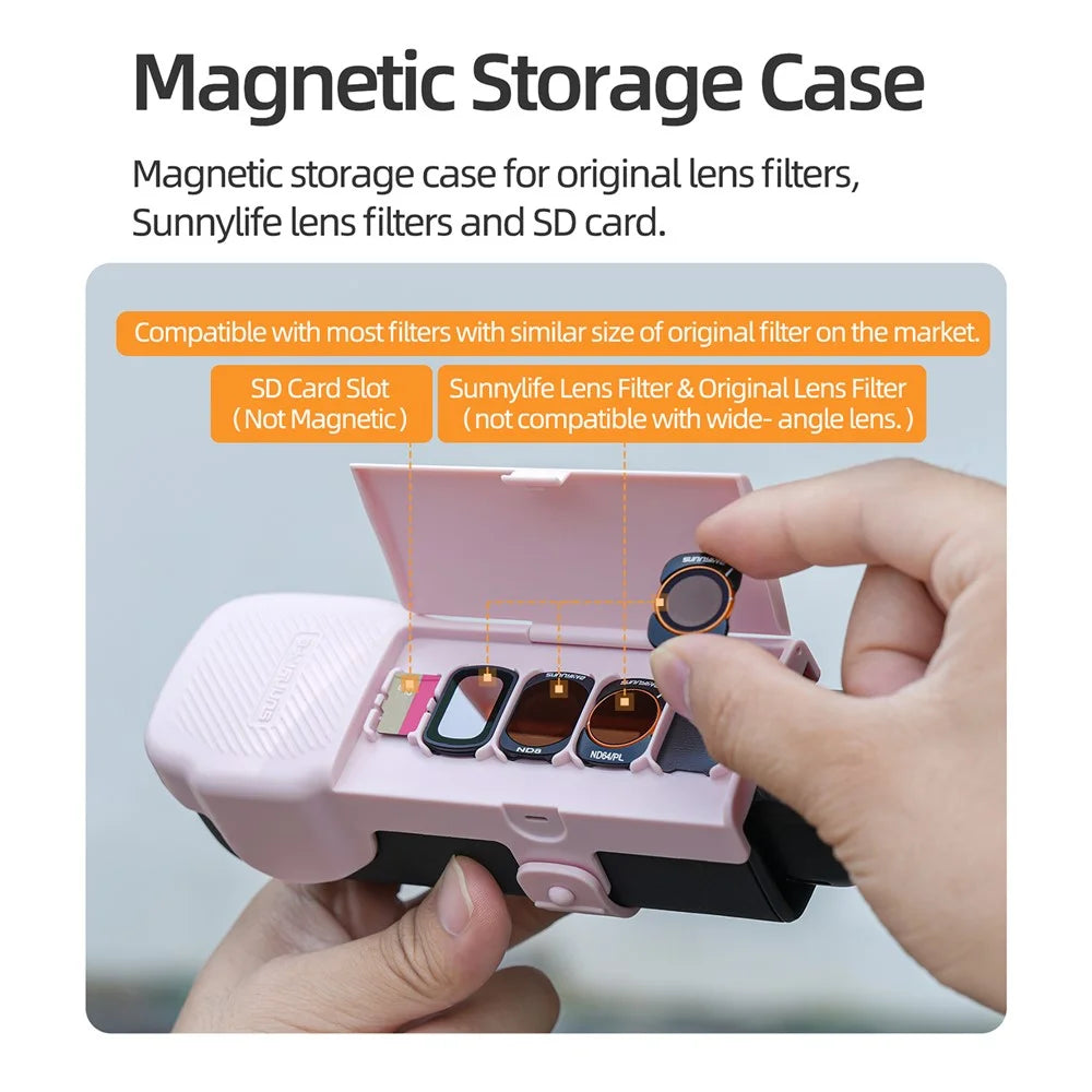 SUNNYLIFE OP3-K019 For DJI Osmo Pocket 3 Magnetic Closure Camera Filter Storage Case with Hand Strap - Pink - 4