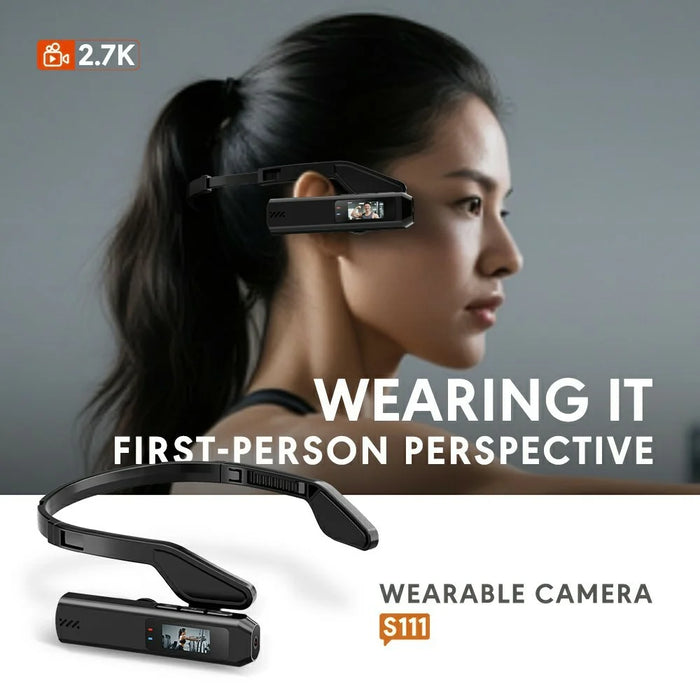 S111 First Person View Wearable Camera 0.96 Inch IPS Screen 2.7K Ultra HD Video Recorder Support WiFi App Control - Black - 2