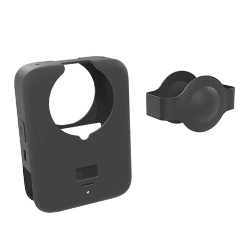For DJI Osmo 360 Action Camera Silicone Case with Lens Cap Shockproof Protective Sleeve Cover - Black - 1