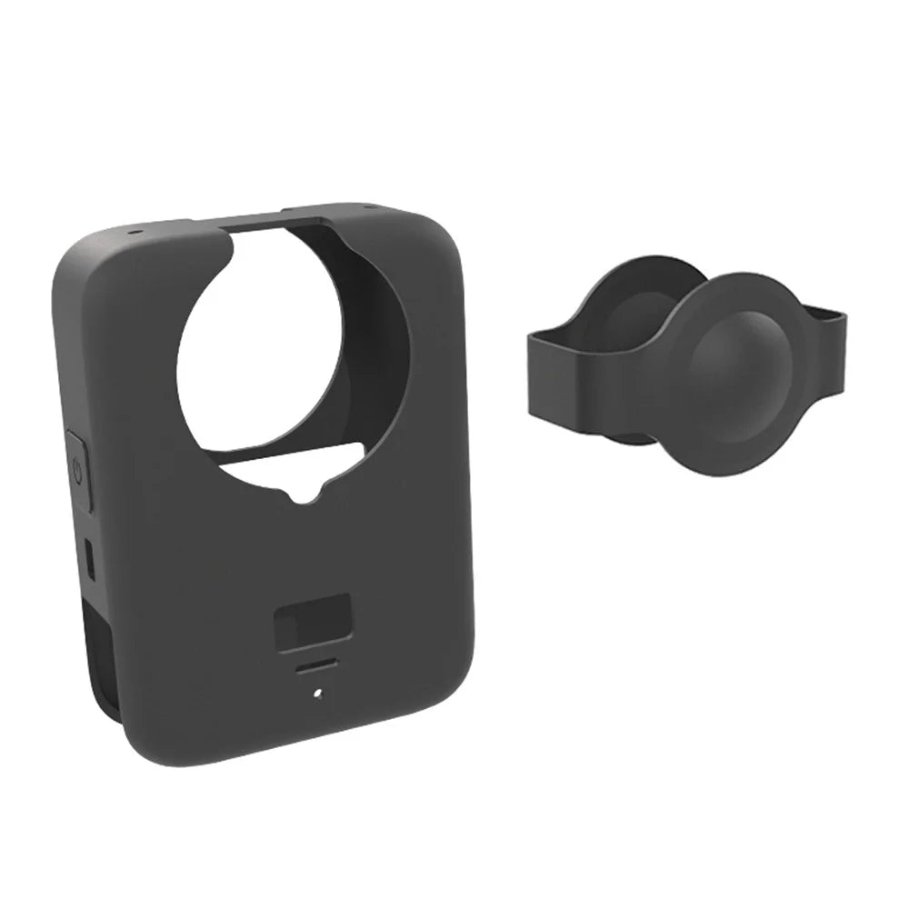 For DJI Osmo 360 Action Camera Silicone Case with Lens Cap Shockproof Protective Sleeve Cover - Black - 1