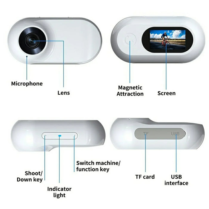 A100 0.96 Inch Screen Thumb Camera 1080P HD Recording Outdoor Sports Pocket Camera with Back Clip - White - 7