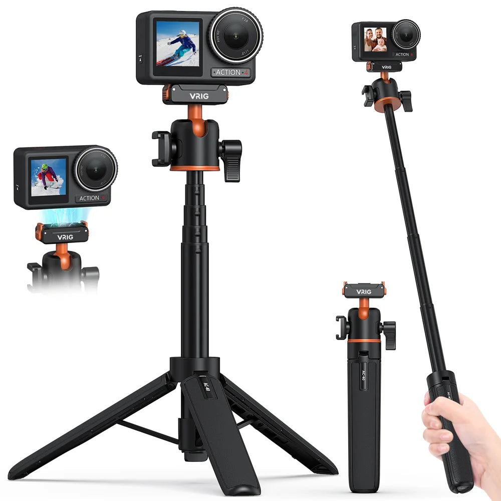 VRIG AC-40 Magnetic Quick Release Selfie Stick for DJI Osmo Action 5 Pro/4/3 Camera 4-Section Extendable Tripod - 1