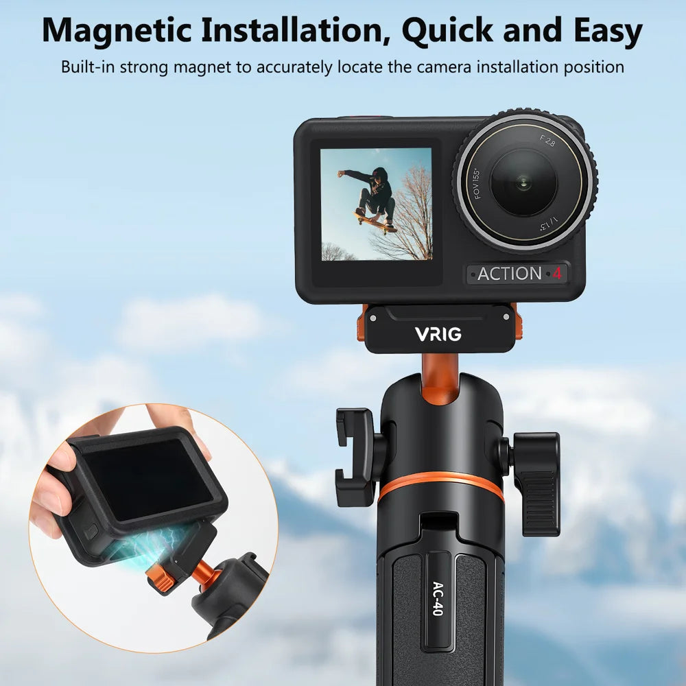 VRIG AC-40 Magnetic Quick Release Selfie Stick for DJI Osmo Action 5 Pro/4/3 Camera 4-Section Extendable Tripod - 3