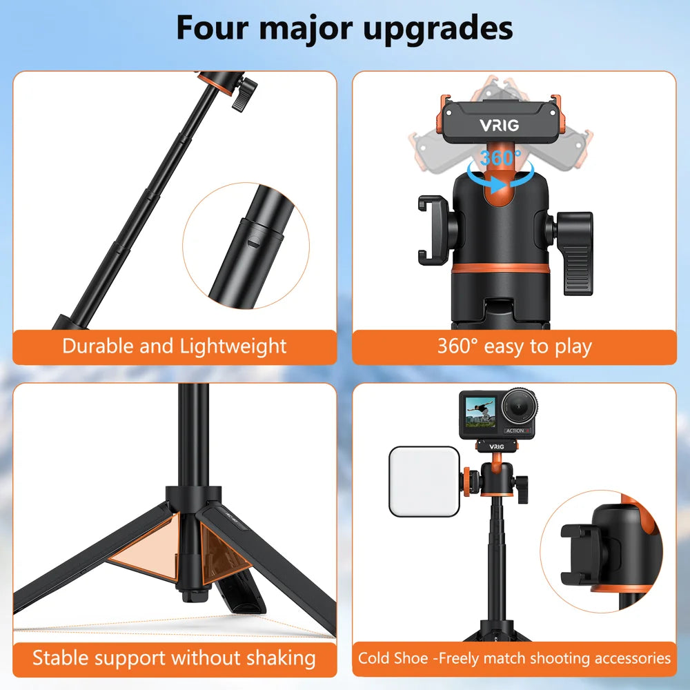 VRIG AC-40 Magnetic Quick Release Selfie Stick for DJI Osmo Action 5 Pro/4/3 Camera 4-Section Extendable Tripod - 5