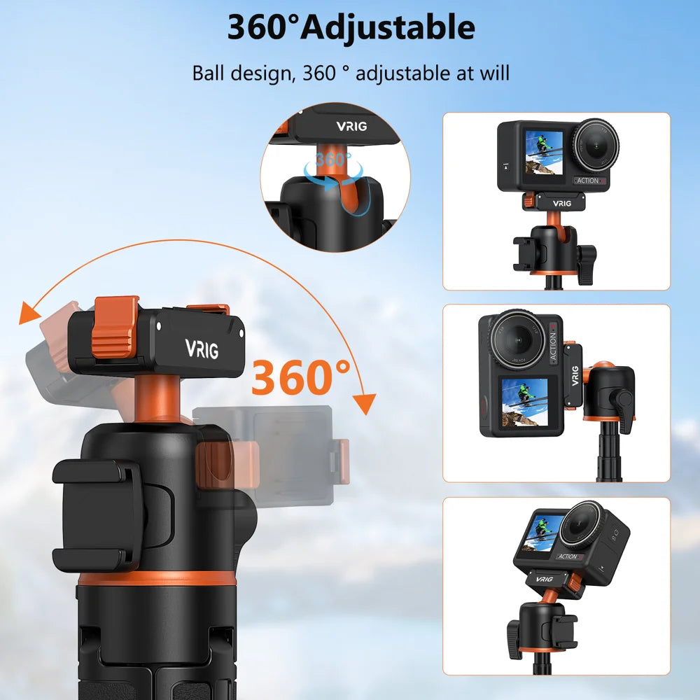 VRIG AC-40 Magnetic Quick Release Selfie Stick for DJI Osmo Action 5 Pro/4/3 Camera 4-Section Extendable Tripod - 7
