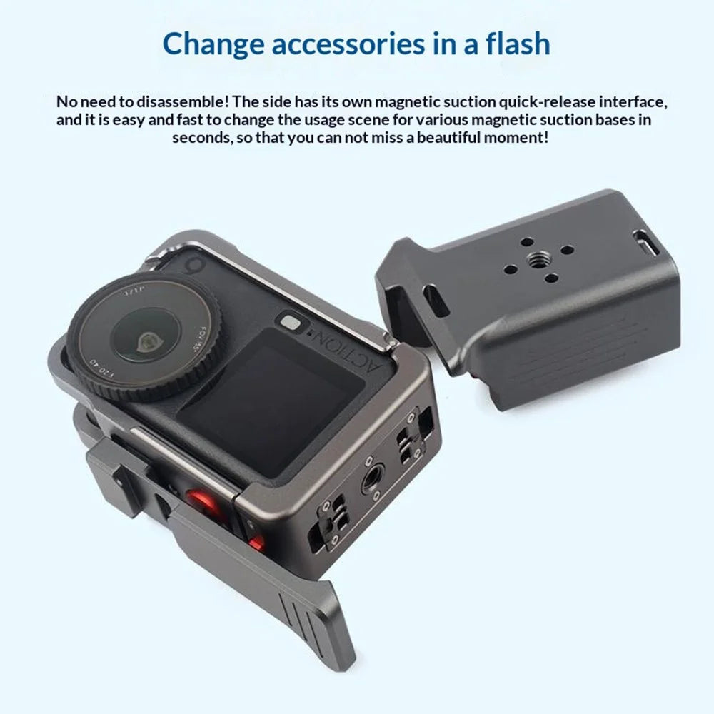 For DJI Osmo Action 6 Metal Camera Cage Set with Handle Grip / Cold Shoe Mount Action Camera Protective Case - 3