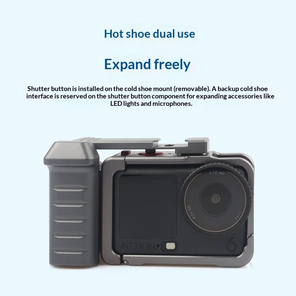 For DJI Osmo Action 6 Metal Camera Cage Set with Handle Grip / Cold Shoe Mount Action Camera Protective Case - 6