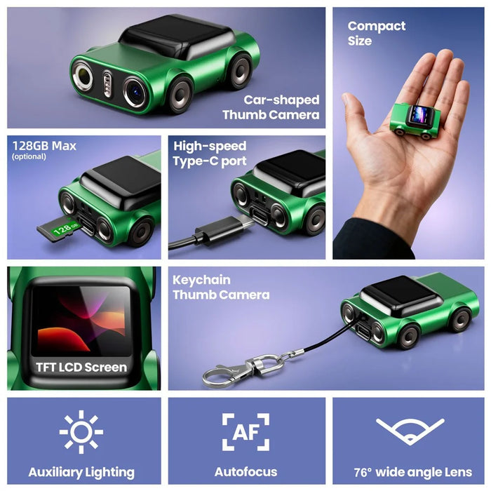 G5 2K HD Car Shaped Thumb Camera 1.0-inch TFT LCD Mini Digital Camera for Students (No TF Card) - Green - 3