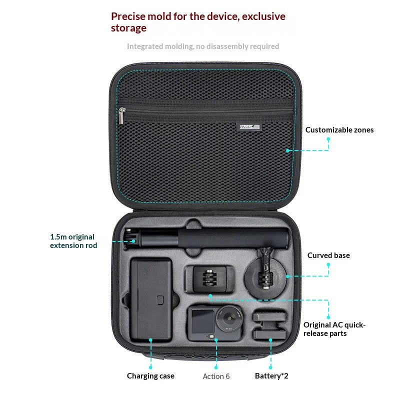 STARTRC For DJI Osmo Action 6 Camera Carrying Case PU Leather Handheld Crossbody Storage Bag - Black - 3