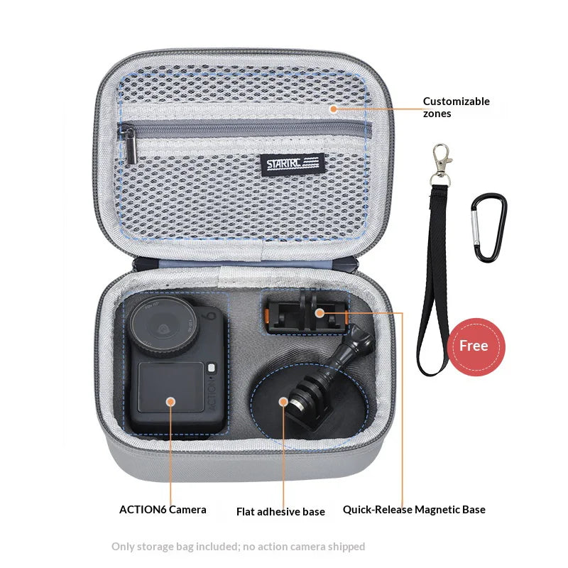 STARTRC For DJI Osmo Action 6 Camera Storage Case PU Leather Portable Protective Carrying Bag - Gray - 3