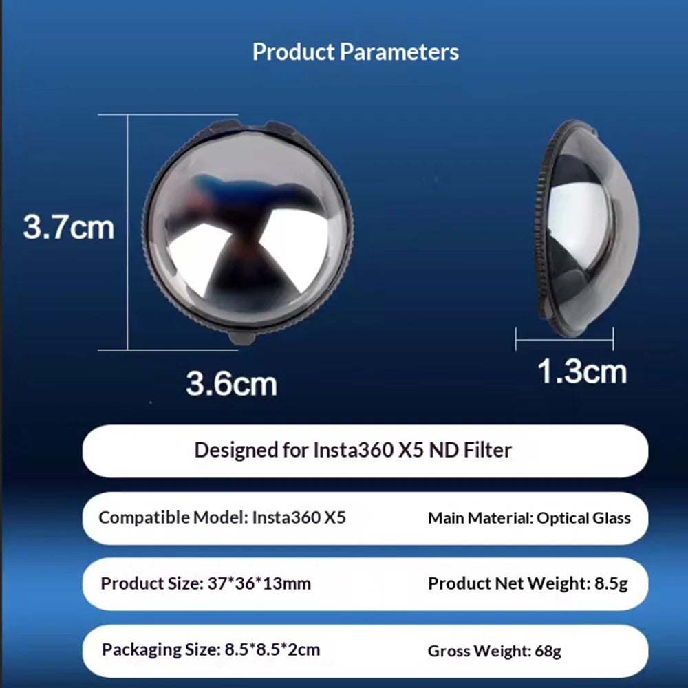 For Insta360 X5 ND Filter Multi-Coated Camera Lens Filter Professional Grade Light Control Optical Glass - ND16 - 7