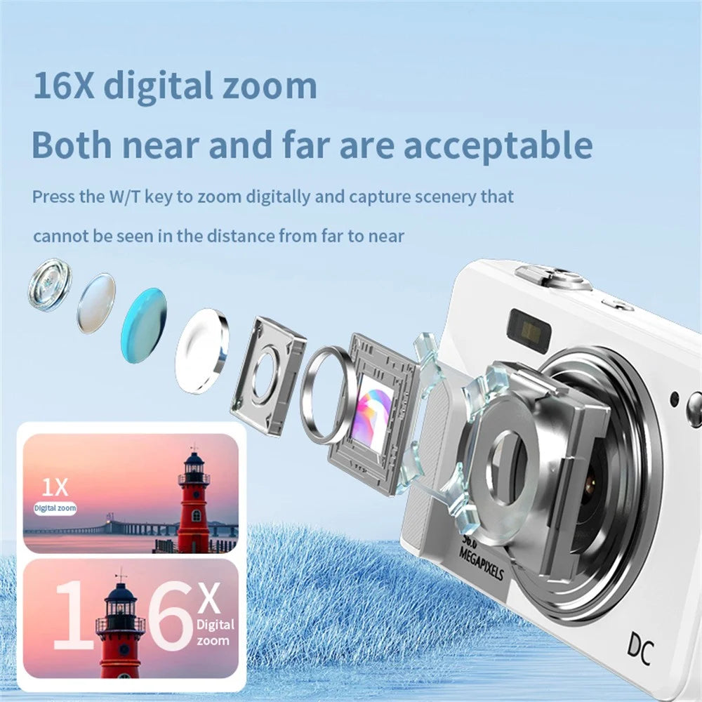 C16 Digital Camera 2.8 inch HD Screen Mini Camera with 16X Zoom  /  1080P Video for Student (No TF Card) - Black - 6