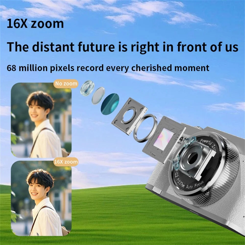 68MP 4K HD Digital Camera 16X Optical Zoom 2.8 Inch IPS Screen AF Auto Focus Camera No Memory Card - Coffee - 5