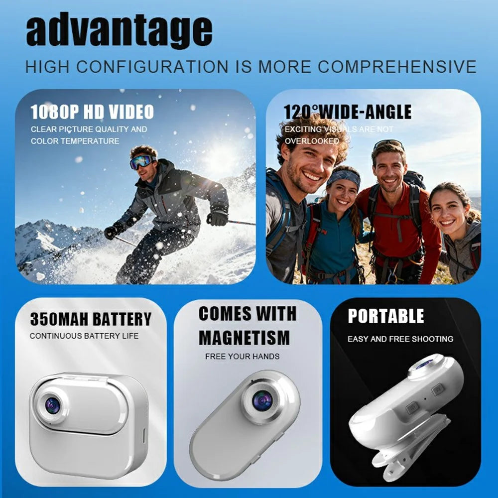 LA10 Thumb Action Camera HD 1080P Portable Outdoor Recorder Anti Shake Back Clip Sports Camera No Memory Card - White - 3