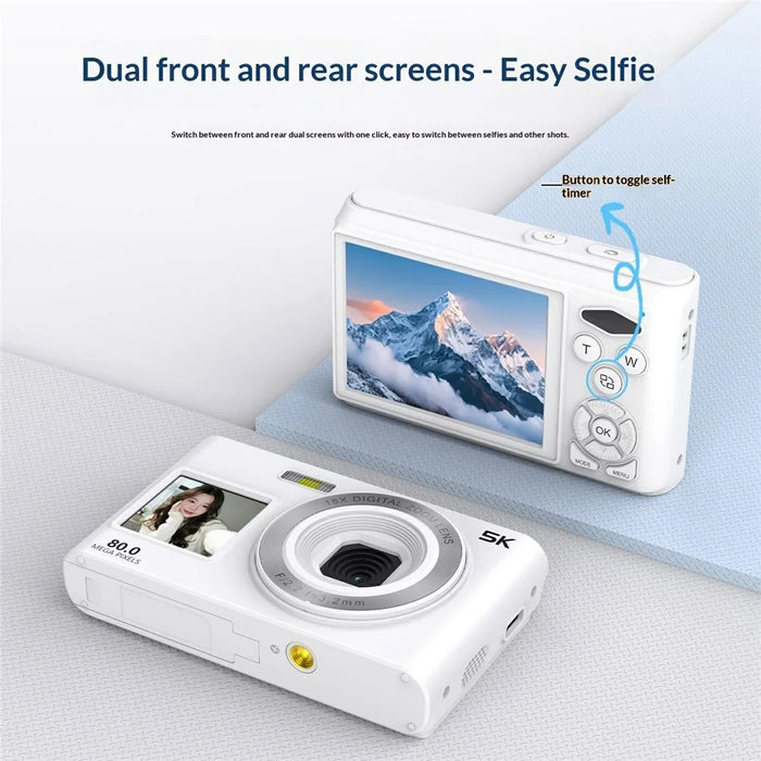 C6S 5K Video Recorder 18X Digital Zoom Dual Screen Digital Camera with LED Fill Light (without TF Card) - White - 3