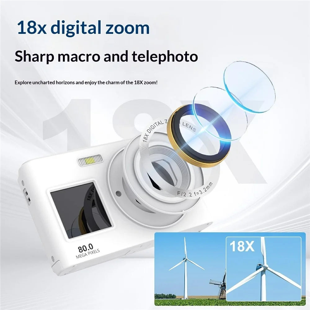 C6S 5K Video Recorder 18X Digital Zoom Dual Screen Digital Camera with LED Fill Light (without TF Card) - White - 4