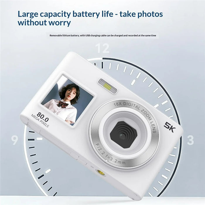 C6S 5K Video Recorder 18X Digital Zoom Dual Screen Digital Camera with LED Fill Light (without TF Card) - White - 6
