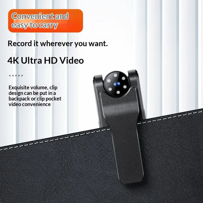 M23 4K Ultra HD Clip-on Mini Body Camera 180 Degree Rotating Lens Night Vision WiFi Video Recorder (without TF Card) - Black - 4