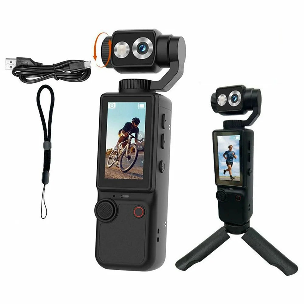 Q8 Action Camera 4K Video Recording 180 Degree Rotating Lens Auto Focus Mini Handheld Sports Cam (without Memory Card) - Black - 1