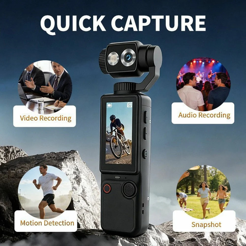 Q8 Action Camera 4K Video Recording 180 Degree Rotating Lens Auto Focus Mini Handheld Sports Cam (without Memory Card) - Black - 4